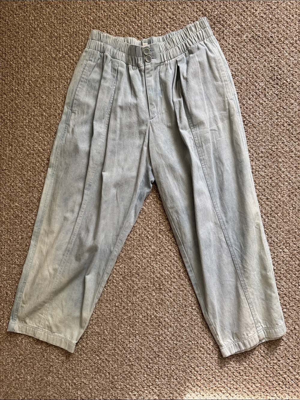 YMC Sylvian Cotton Trousers light blue XS - Pleated Elastic Waist Trousers